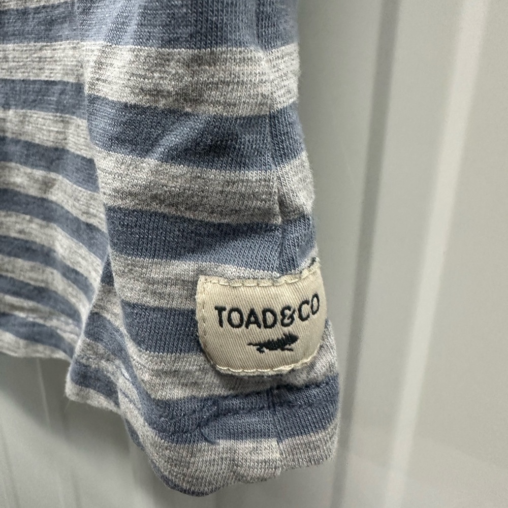 Toad&Co Marley Blue and Gray Striped V-Neck Tee - Picture 2 of 5
